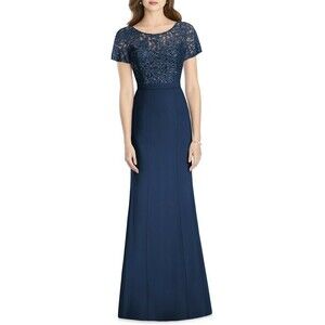 Jenny Packham Bridesmaids Midnight Navy Blue Sequins & Lace Formal Gown Size 2